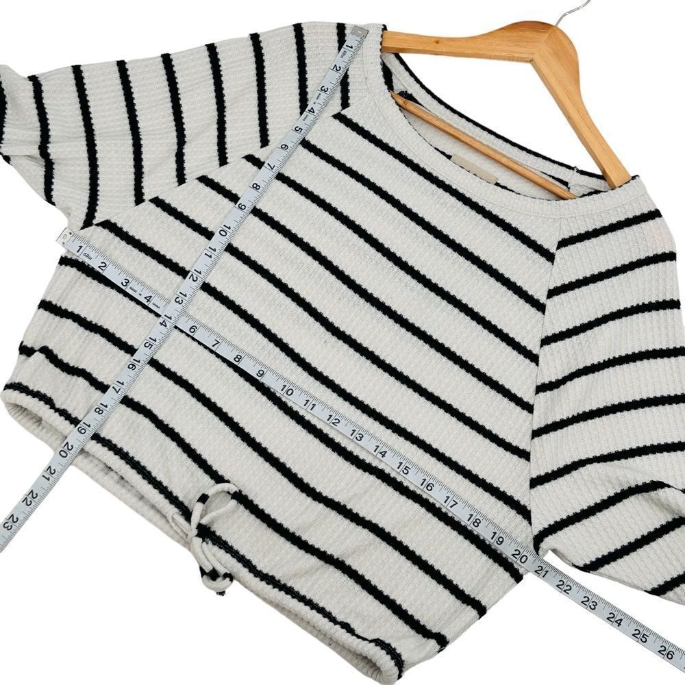 Chaser off white and black stripe waffle slouchy top with drawstring size small - Picture 5 of 6